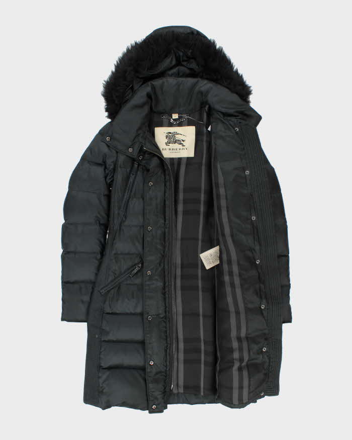 Burberry Women's Navy Duck Down Blue Fox Hooded Puffer Parka - XS