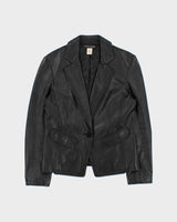 Vintage Y2K 00s Anne Klein Women's Calfskin Leather Ruffle Trim Blazer - S