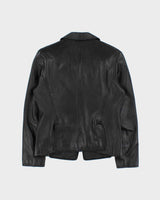 Vintage Y2K 00s Anne Klein Women's Calfskin Leather Ruffle Trim Blazer - S