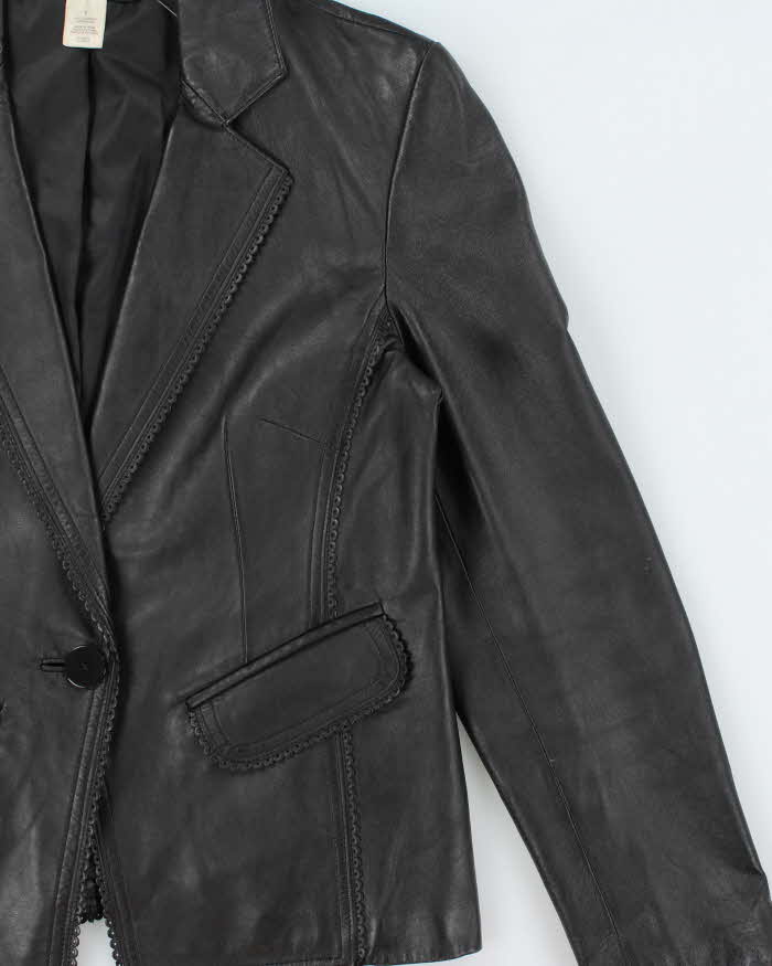 Vintage Y2K 00s Anne Klein Women's Calfskin Leather Ruffle Trim Blazer - S