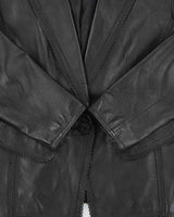 Vintage Y2K 00s Anne Klein Women's Calfskin Leather Ruffle Trim Blazer - S