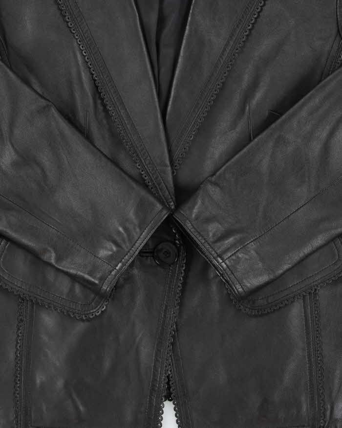 Vintage Y2K 00s Anne Klein Women's Calfskin Leather Ruffle Trim Blazer - S