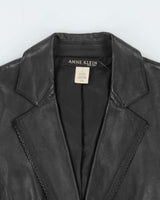 Vintage Y2K 00s Anne Klein Women's Calfskin Leather Ruffle Trim Blazer - S