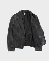 Vintage Y2K 00s Anne Klein Women's Calfskin Leather Ruffle Trim Blazer - S