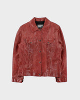 Vintage 1990s Roots Made In Canada Women's Red Leather Western Trucker Jacket - S