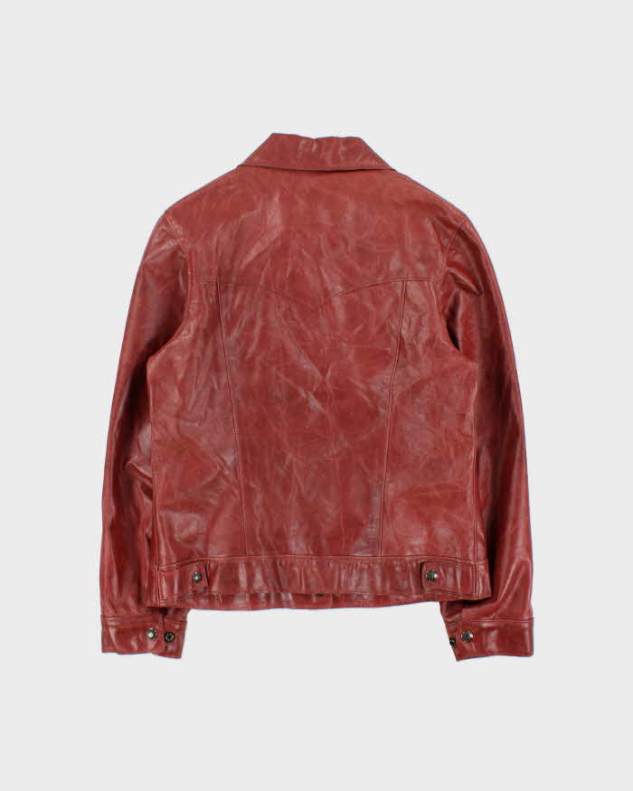 Vintage 1990s Roots Made In Canada Women's Red Leather Western Trucker Jacket - S