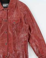 Vintage 1990s Roots Made In Canada Women's Red Leather Western Trucker Jacket - S