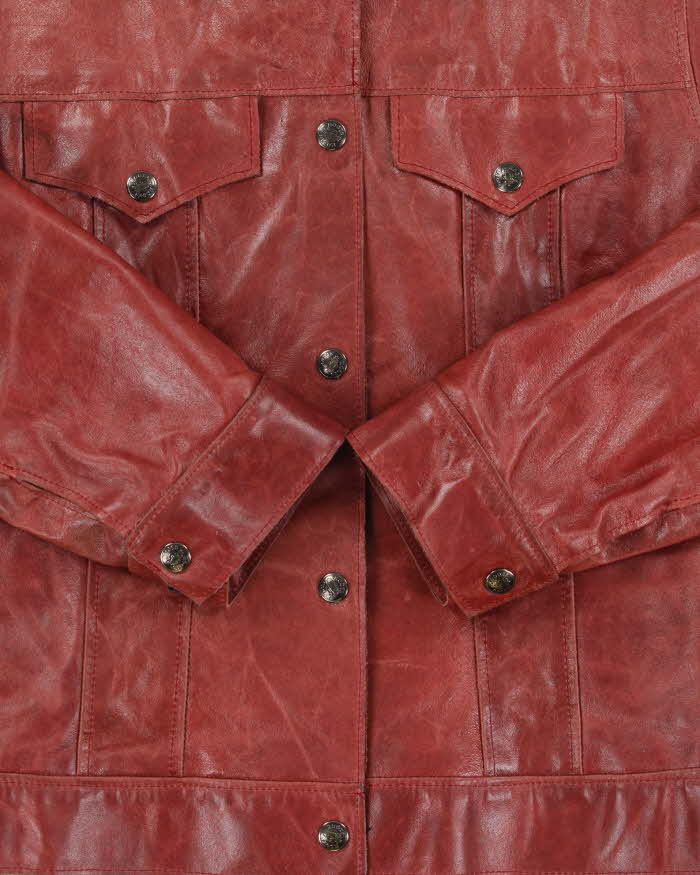 Vintage 1990s Roots Made In Canada Women's Red Leather Western Trucker Jacket - S