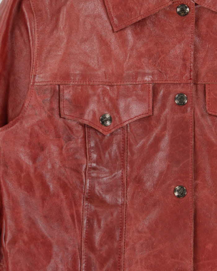 Vintage 1990s Roots Made In Canada Women's Red Leather Western Trucker Jacket - S
