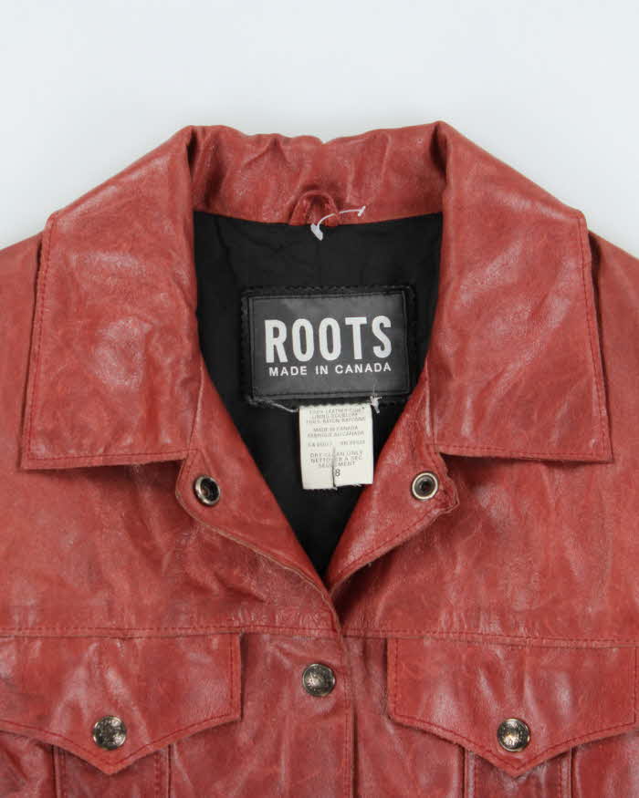 Vintage 1990s Roots Made In Canada Women's Red Leather Western Trucker Jacket - S