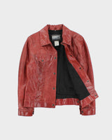 Vintage 1990s Roots Made In Canada Women's Red Leather Western Trucker Jacket - S