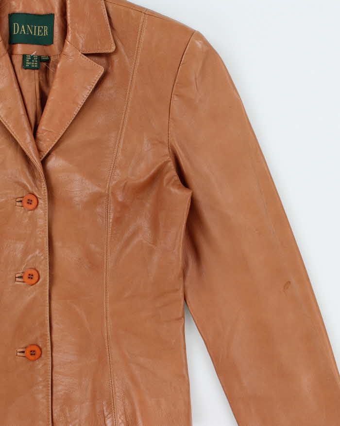 Vintage 1990s Danier Women's Tan Calfskin Leather Blazer Jacket - S