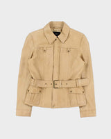 Vintage Y2K 00s Identify Women's Desert Tan Lambskin Leather Belted Moto Jacket - S