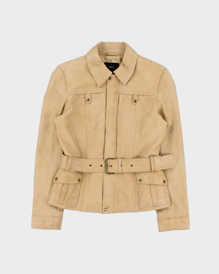 Vintage Y2K 00s Identify Women's Desert Tan Lambskin Leather Belted Moto Jacket - S