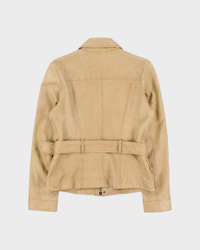 Vintage Y2K 00s Identify Women's Desert Tan Lambskin Leather Belted Moto Jacket - S