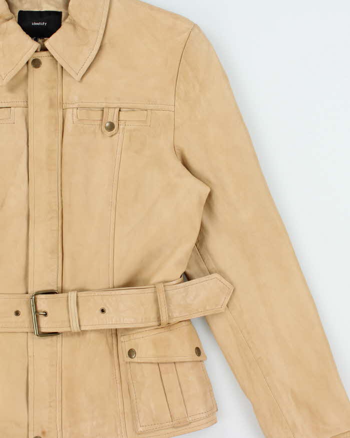 Vintage Y2K 00s Identify Women's Desert Tan Lambskin Leather Belted Moto Jacket - S