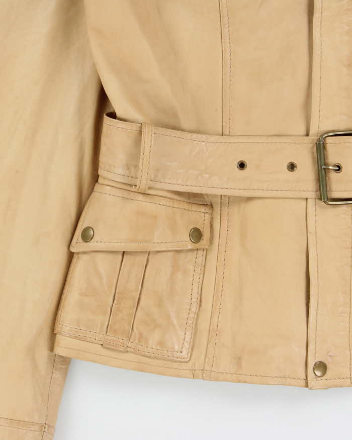 Vintage Y2K 00s Identify Women's Desert Tan Lambskin Leather Belted Moto Jacket - S