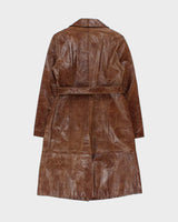 Vintage 1990s Box Japan Women's Brown Leather Mid-Calf Belted Trench Jacket - L