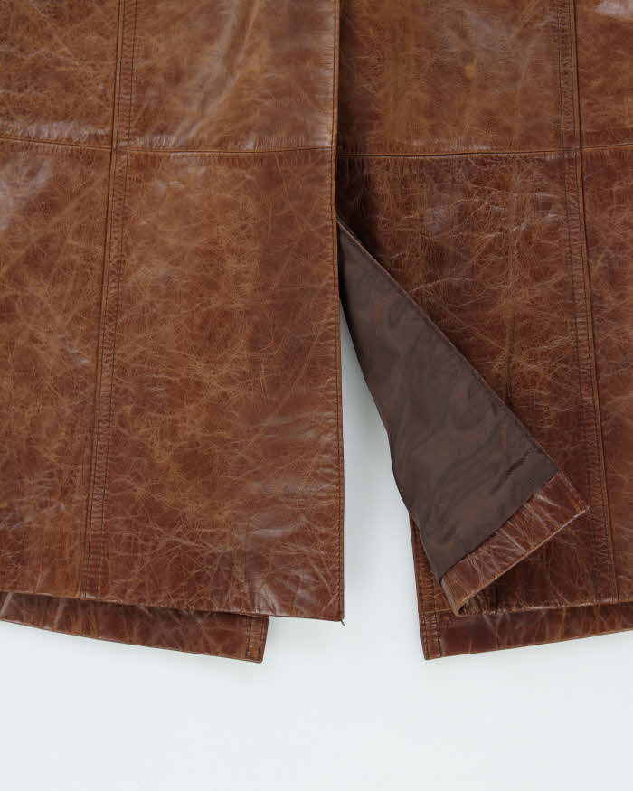 Vintage 1990s Box Japan Women's Brown Leather Mid-Calf Belted Trench Jacket - L