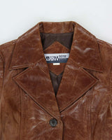Vintage 1990s Box Japan Women's Brown Leather Mid-Calf Belted Trench Jacket - L