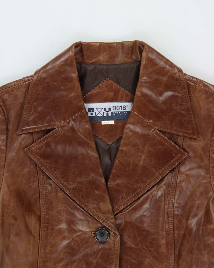 Vintage 1990s Box Japan Women's Brown Leather Mid-Calf Belted Trench Jacket - L