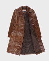 Vintage 1990s Box Japan Women's Brown Leather Mid-Calf Belted Trench Jacket - L