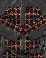 Vintage Y2K 00s IZZY Women's Chocolate Brown Calfskin Leather Wool Tweed Belted Moto Jacket - S