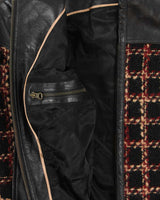 Vintage Y2K 00s IZZY Women's Chocolate Brown Calfskin Leather Wool Tweed Belted Moto Jacket - S