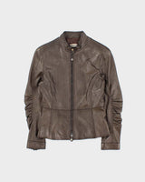 Vintage Y2K 00s Emporio Armani Women's Bronze Calfskin Leather Cafe Racer Moto Jacket - S
