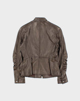 Vintage Y2K 00s Emporio Armani Women's Bronze Calfskin Leather Cafe Racer Moto Jacket - S