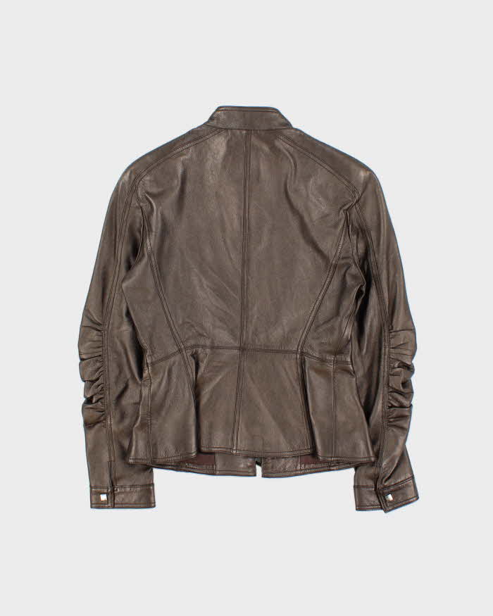 Vintage Y2K 00s Emporio Armani Women's Bronze Calfskin Leather Cafe Racer Moto Jacket - S