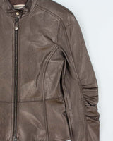 Vintage Y2K 00s Emporio Armani Women's Bronze Calfskin Leather Cafe Racer Moto Jacket - S