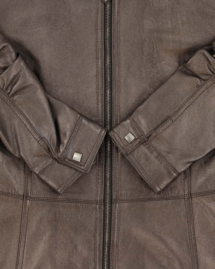 Vintage Y2K 00s Emporio Armani Women's Bronze Calfskin Leather Cafe Racer Moto Jacket - S