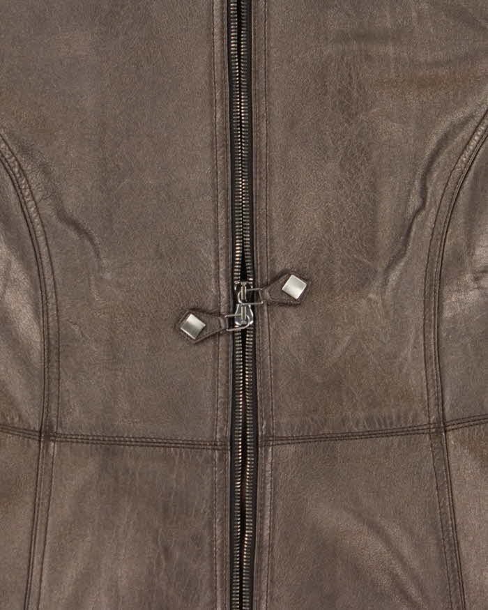Vintage Y2K 00s Emporio Armani Women's Bronze Calfskin Leather Cafe Racer Moto Jacket - S
