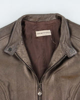 Vintage Y2K 00s Emporio Armani Women's Bronze Calfskin Leather Cafe Racer Moto Jacket - S