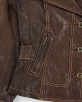 Vintage Y2K 00s Danier Women's Brown Italian Calfskin Leather Contrast Stitch Belted Moto Jacket - S