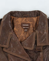 Vintage Y2K 00s Danier Women's Brown Italian Calfskin Leather Contrast Stitch Belted Moto Jacket - S