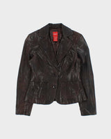 Vintage Y2K 00s Olsen Women's Brown Leather Snakeskin Embossed Blazer Jacket - S