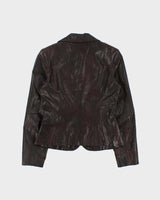 Vintage Y2K 00s Olsen Women's Brown Leather Snakeskin Embossed Blazer Jacket - S