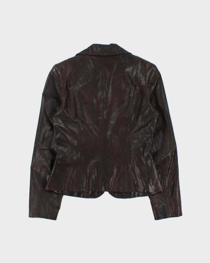 Vintage Y2K 00s Olsen Women's Brown Leather Snakeskin Embossed Blazer Jacket - S