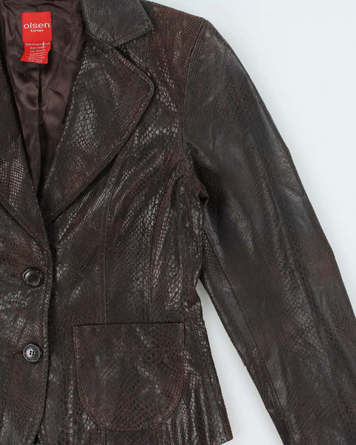 Vintage Y2K 00s Olsen Women's Brown Leather Snakeskin Embossed Blazer Jacket - S