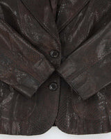 Vintage Y2K 00s Olsen Women's Brown Leather Snakeskin Embossed Blazer Jacket - S