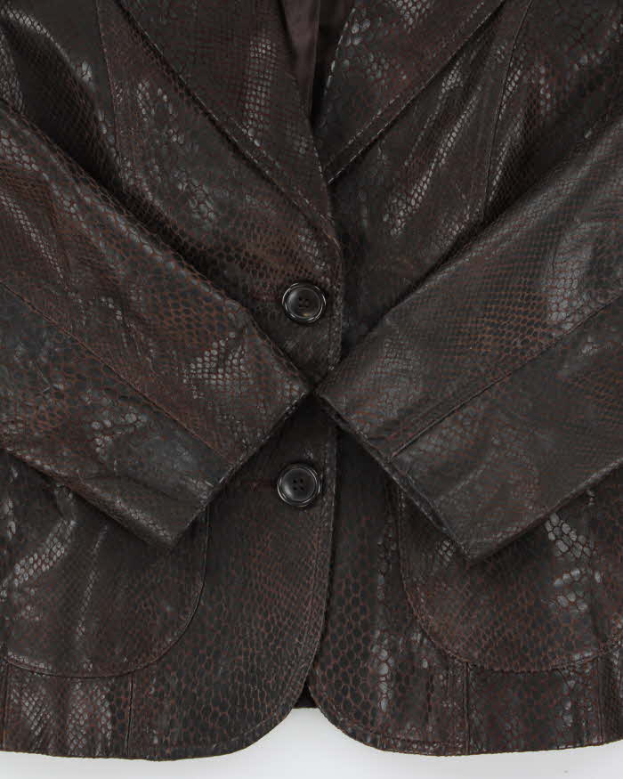 Vintage Y2K 00s Olsen Women's Brown Leather Snakeskin Embossed Blazer Jacket - S