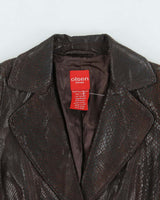 Vintage Y2K 00s Olsen Women's Brown Leather Snakeskin Embossed Blazer Jacket - S