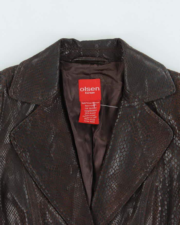 Vintage Y2K 00s Olsen Women's Brown Leather Snakeskin Embossed Blazer Jacket - S