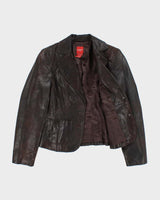 Vintage Y2K 00s Olsen Women's Brown Leather Snakeskin Embossed Blazer Jacket - S