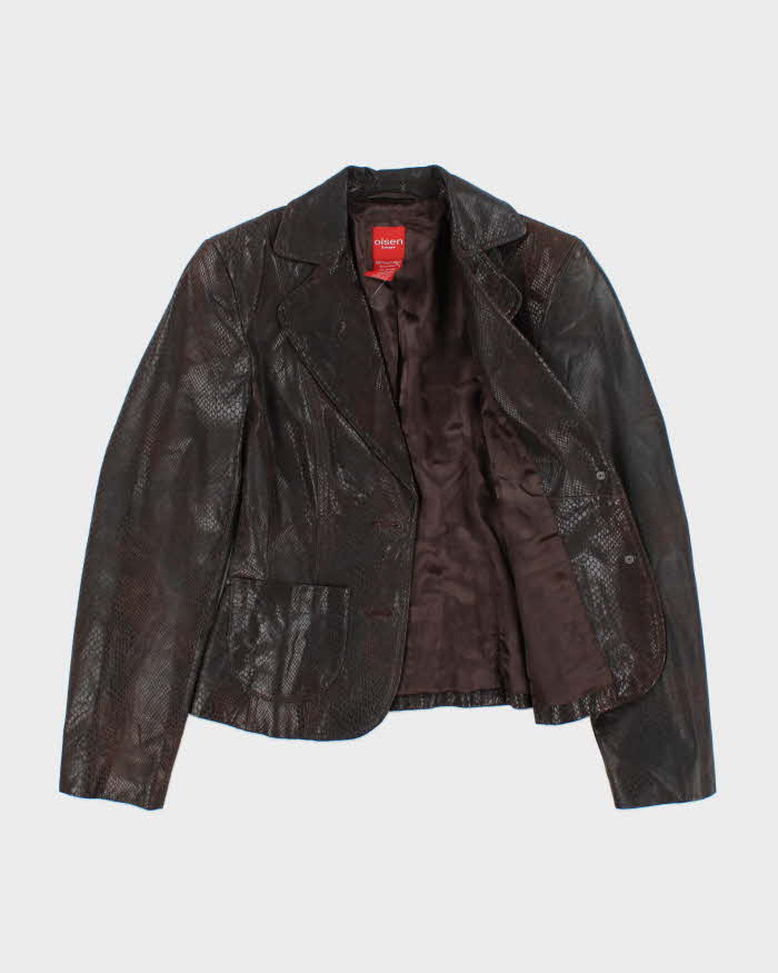 Vintage Y2K 00s Olsen Women's Brown Leather Snakeskin Embossed Blazer Jacket - S