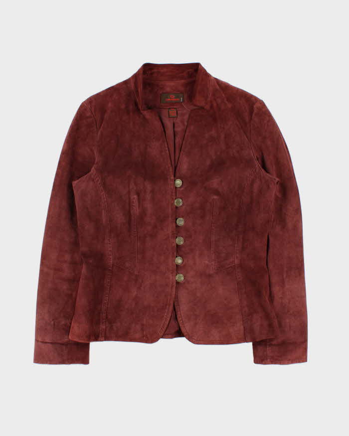 Vintage Y2K 00s Danier Women's Bordeaux Red Suede Military Jacket - M