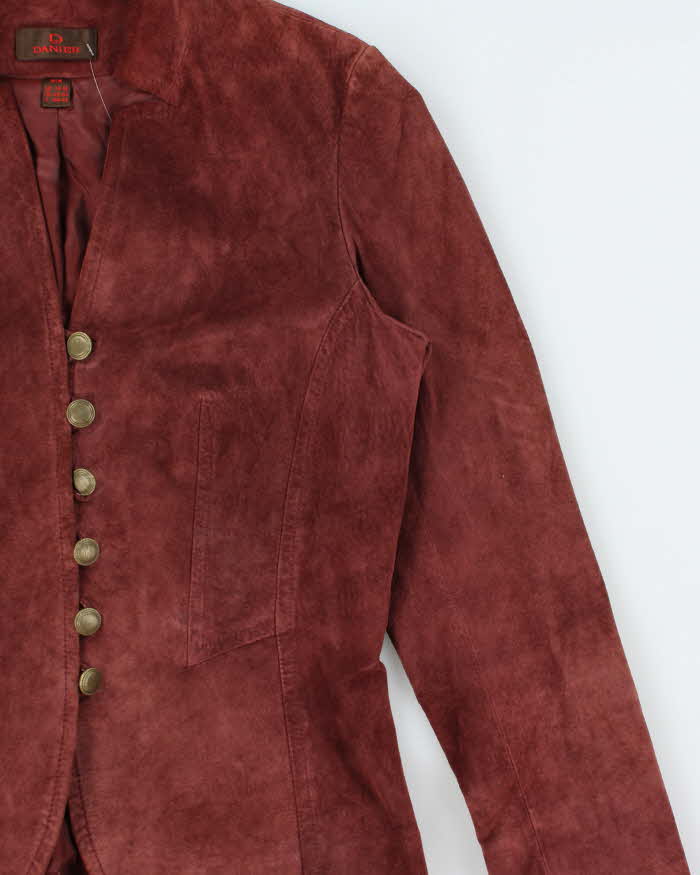 Vintage Y2K 00s Danier Women's Bordeaux Red Suede Military Jacket - M
