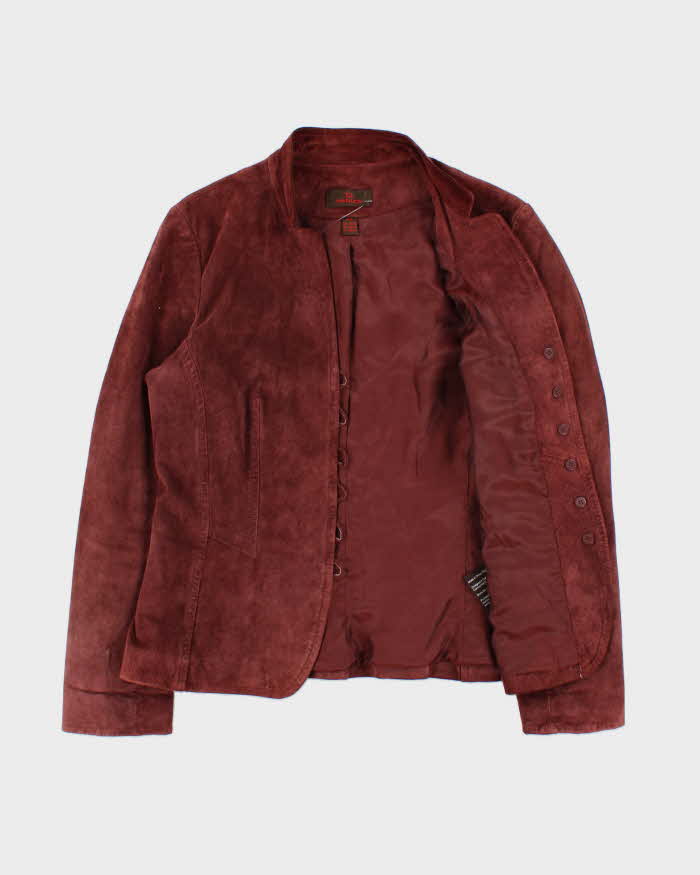 Vintage Y2K 00s Danier Women's Bordeaux Red Suede Military Jacket - M